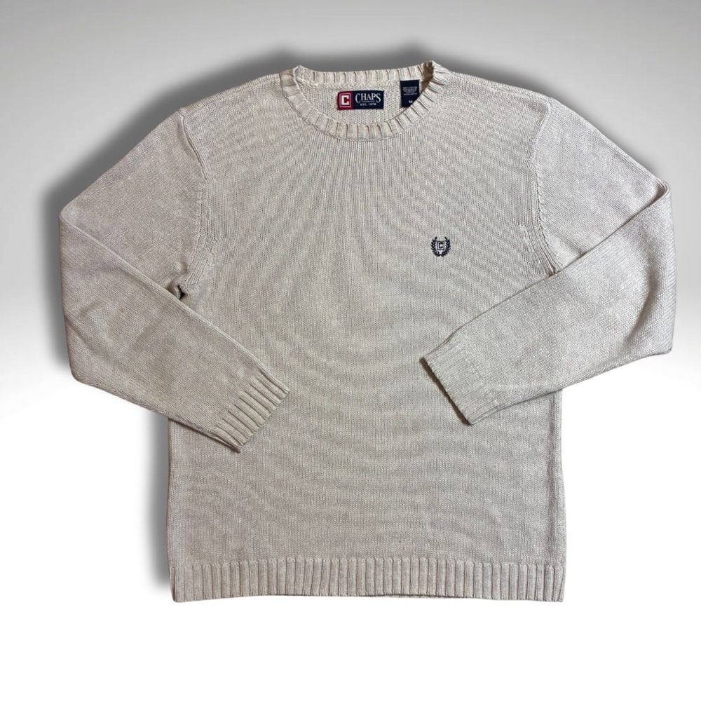 Ralph Lauren Chaps Cream Cotton Crewneck Sweater Men’s Medium